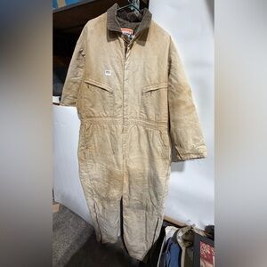 #3231-Canvas Work Coverall Jumpsuit in Beige